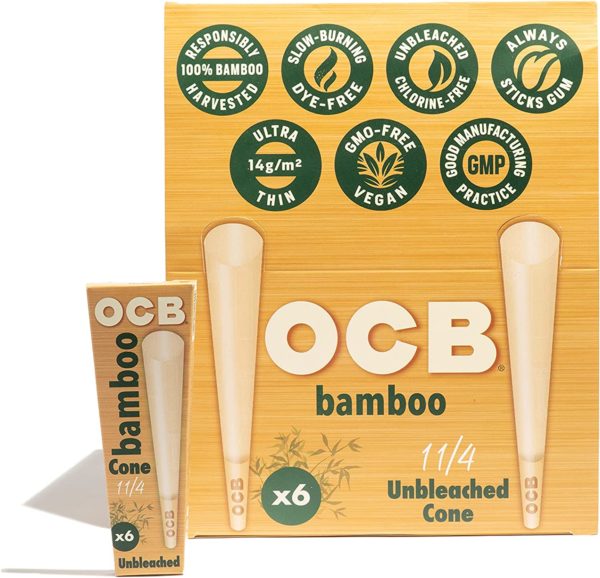 ocb bamboo unbleached cone 1.25" - 6 pack