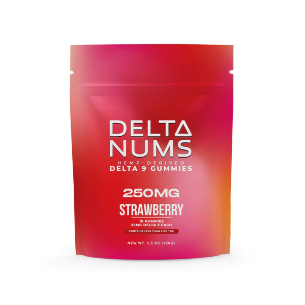 Delta Nums strawberry flavor gummies with Delta 9 THC