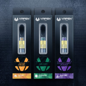 Vapen Cartridges in Sour Diesel, Gelato, and Grand Daddy Purple flavors - Premium CBD Cartridge