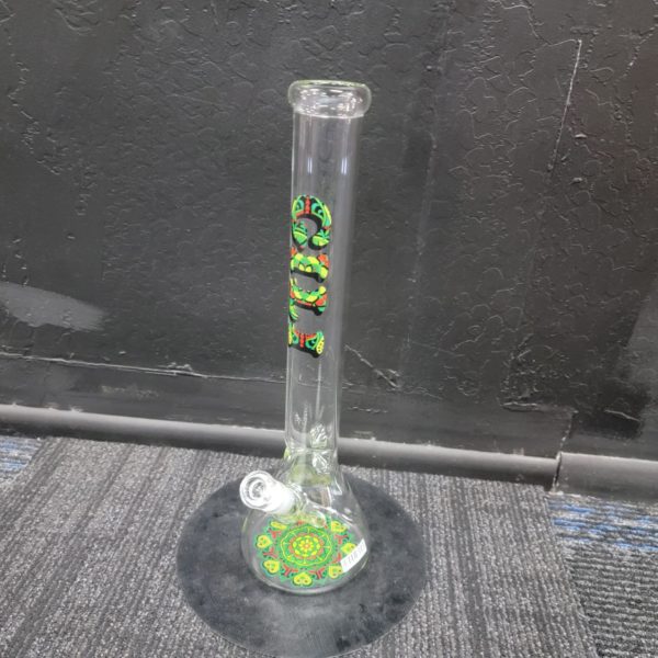 Gili Glass Beaker Bong - Rasta Text